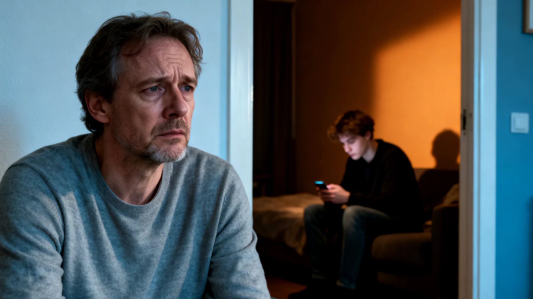 Vader maakt zich zorgen over de verlegenheid en het sociale isolement van zijn jongvolwassen kind, dat moeite heeft met sociale contacten, zich terugtrekt en weinig initiatief neemt om relaties aan te gaan"